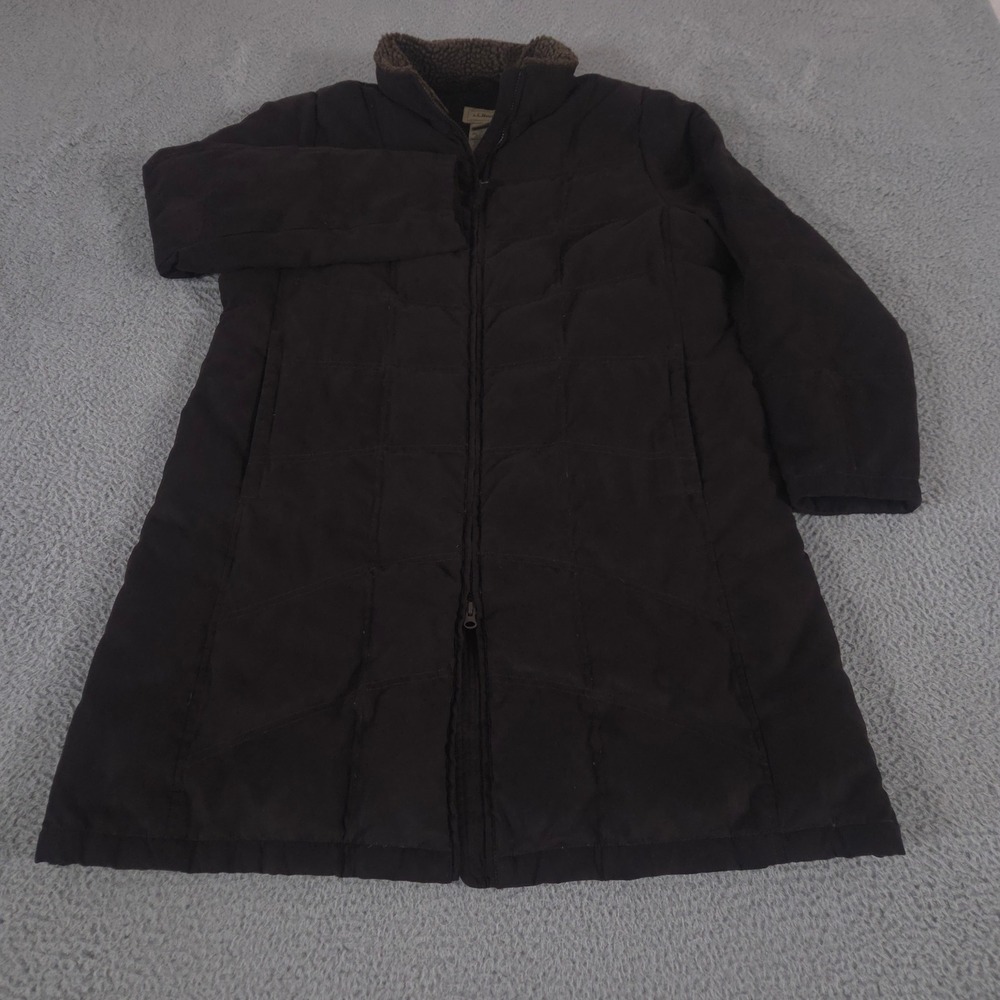 L.L. Bean Jacket Womens XL Brown Sherpa Collar Quilted Goose Down Long Parka